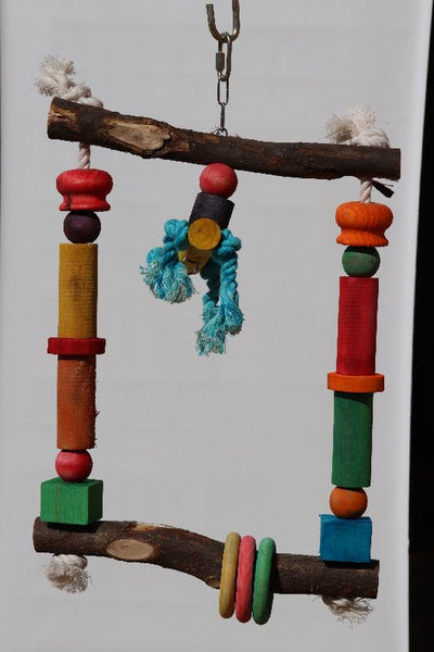 Wooden swing with rings bird toy